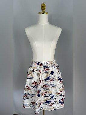 Brooks Brothers White A-Line Skirt with Red, Navy & Tan Nautical Print.